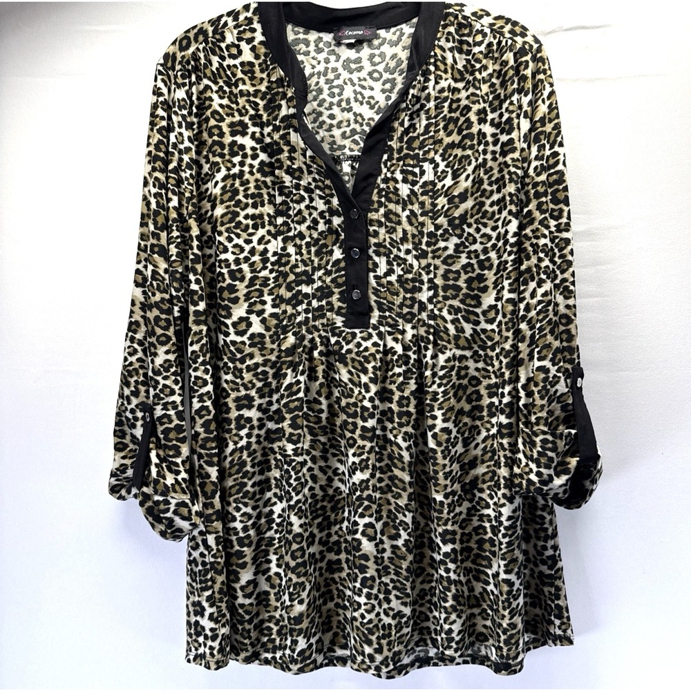 Cocomo Women's Top Sz Large Leopard Animal‎ Print 3/4 Sleeve Popover Relaxed Fit